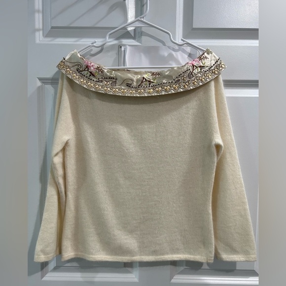 Rare Anthropologie Lambs Wool Angora Blend Sweater Snak Elegant Boat Neck Size L - Picture 2 of 7